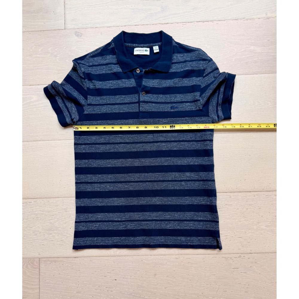 Lacoste Mens Slim Fit Striped Polo Shirt Navy Blue Grey Short Sleeve Size S - Picture 2 of 3